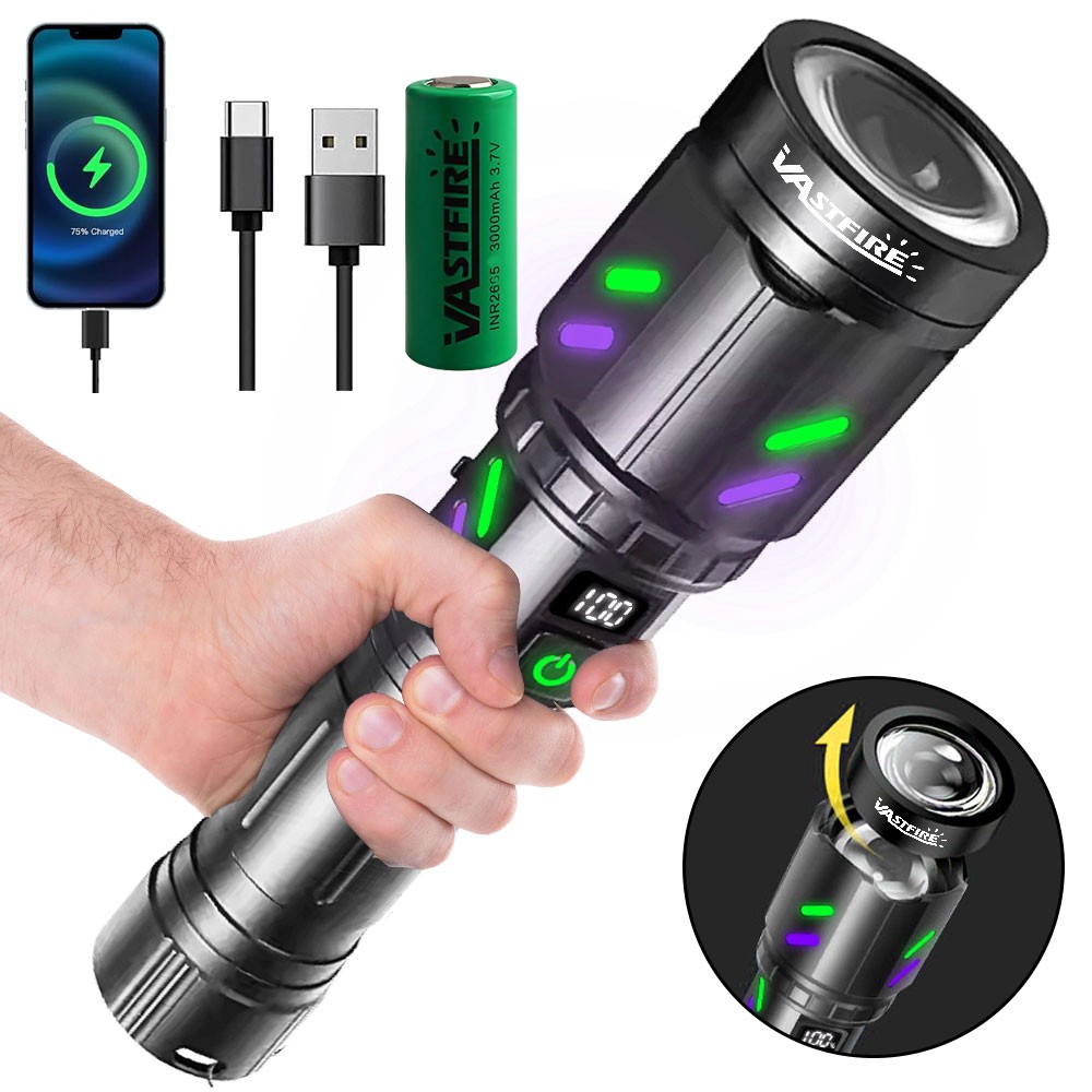 12000LM Laser White LED Flashlight Torch USB Rechargeable Zoomable Burning Light