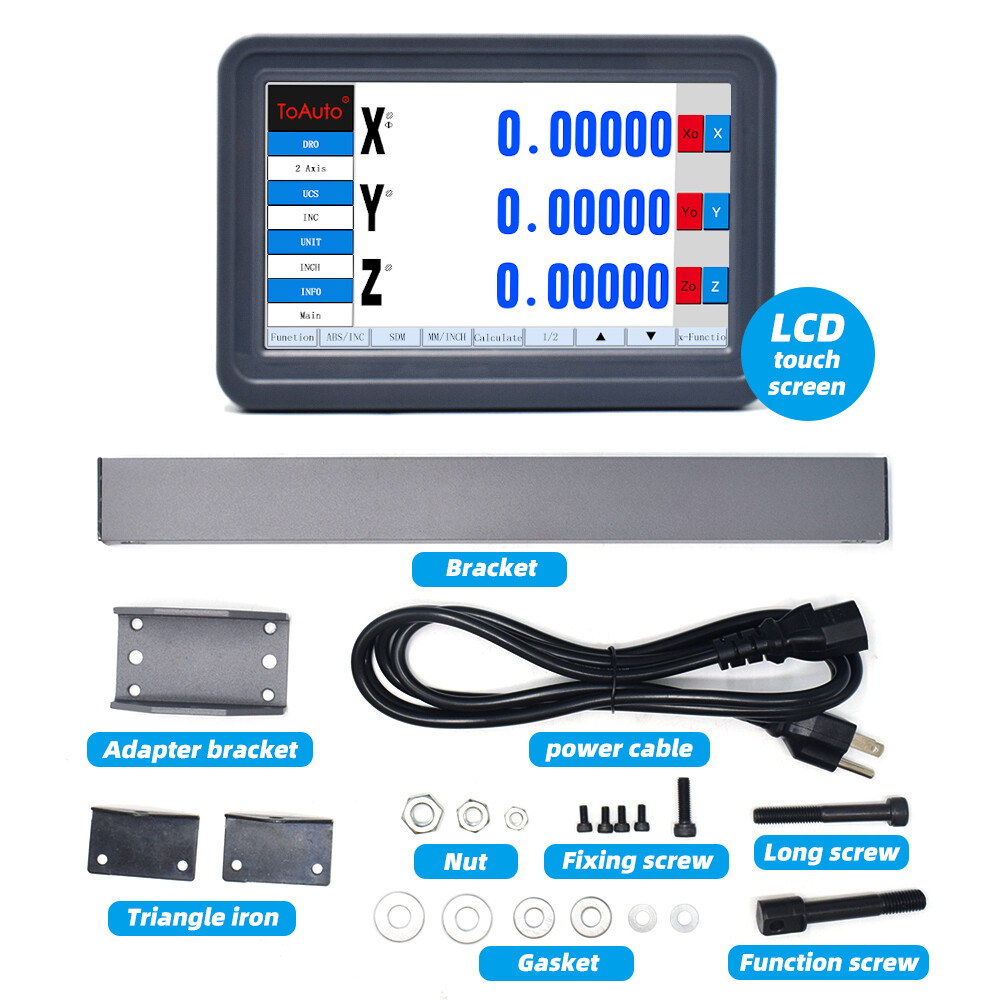 TOAUTO 2/3 Axis LCD Touch Screen DRO Digital Readout 5um TTL Linear Glass Scale