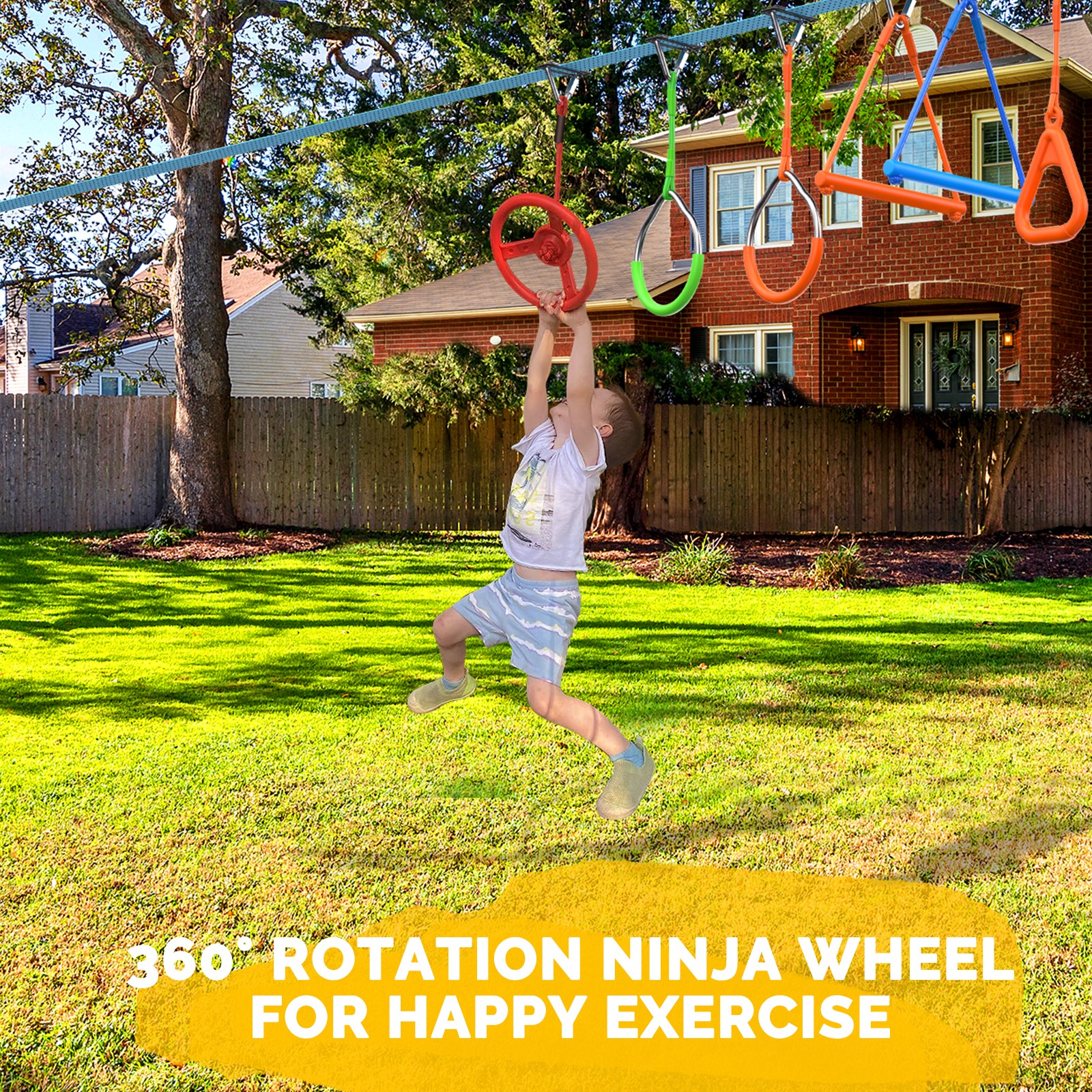 Jugader 50ft Ninja Warrior Hanging Obstacle Course Slackline Monkey Bars w/Swing
