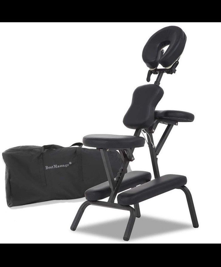 BestMassage C2 Portable Foldable Massage Chair, Black Faux Leather w/ Carry Bag