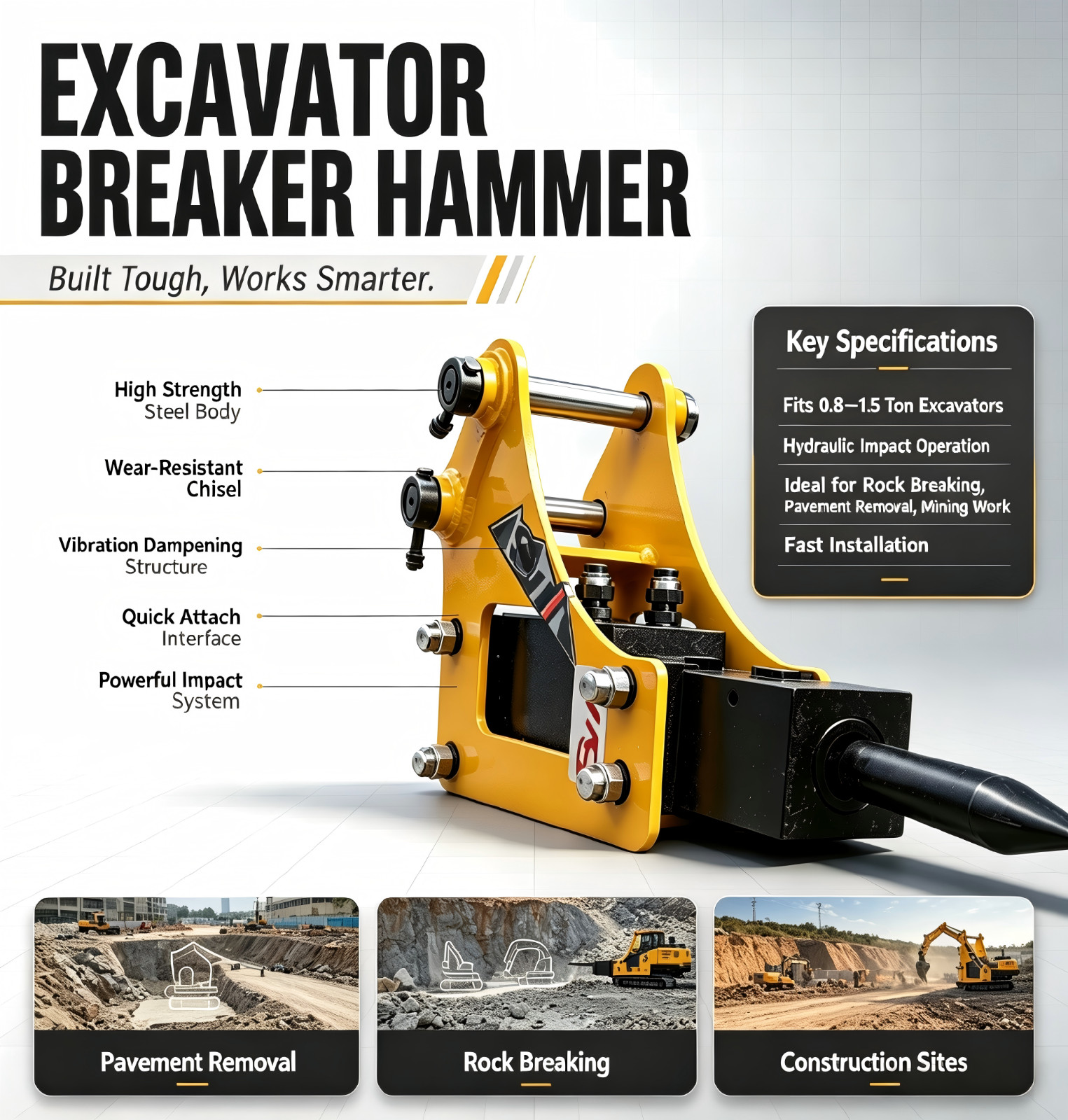 2026 New Hydraulic Breaker for 0.8-1.5 Ton Mini Excavators, US Domestic Shipping
