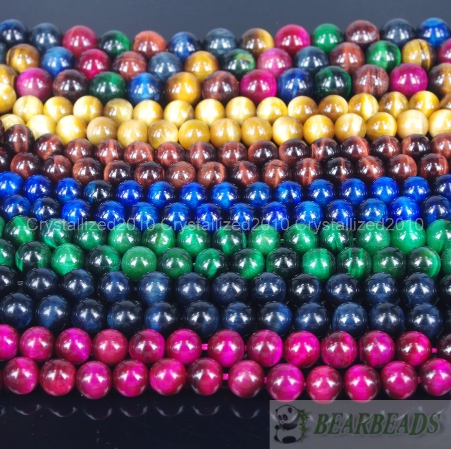 Natural Tiger's Eye Gemstone Round Beads Red Gold Green Pink Assorted Pick 15.5"