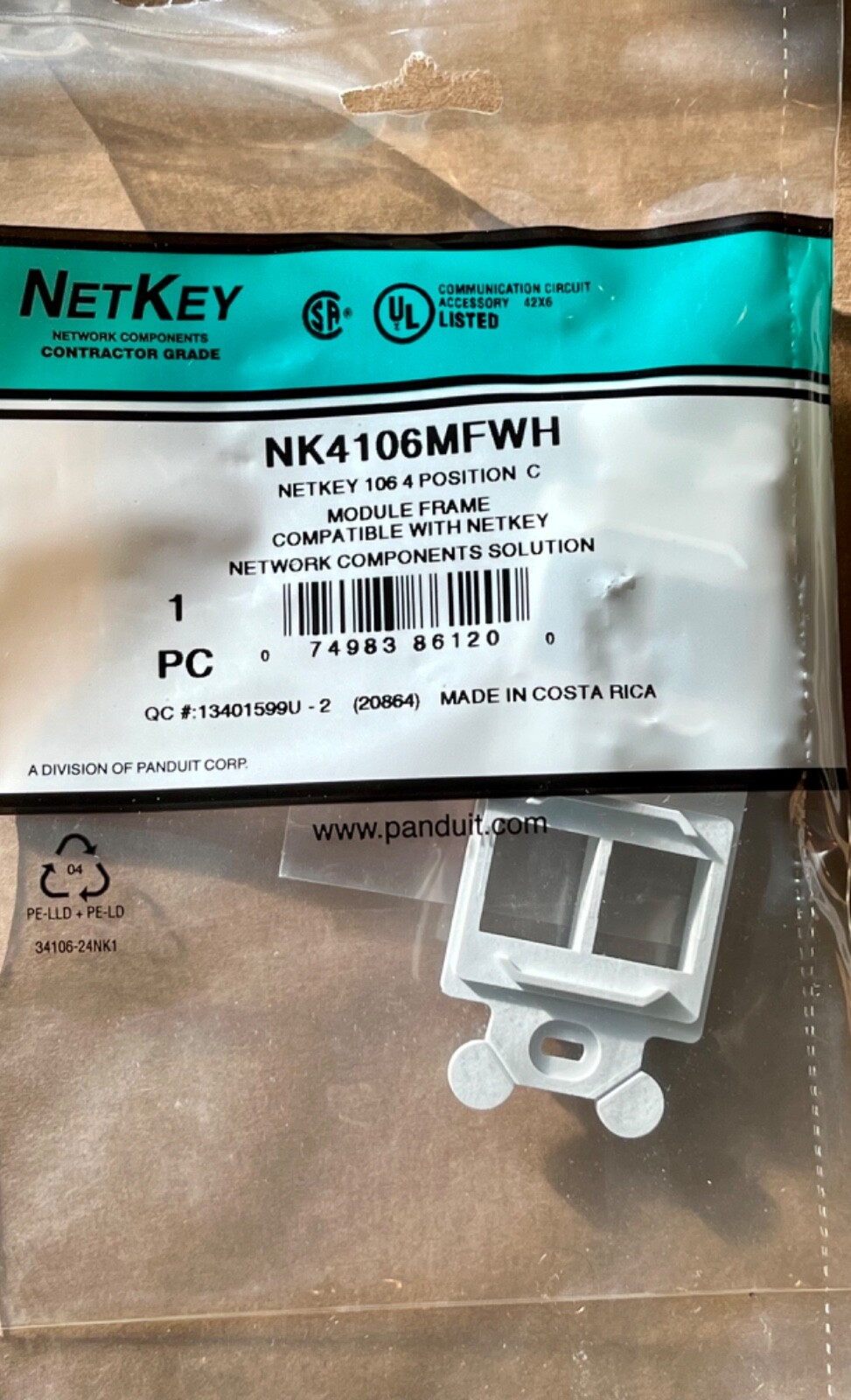 Box Of 10 - Panduit NK4106MFWH ~ NETKEY 106 4 Position C Module Frames