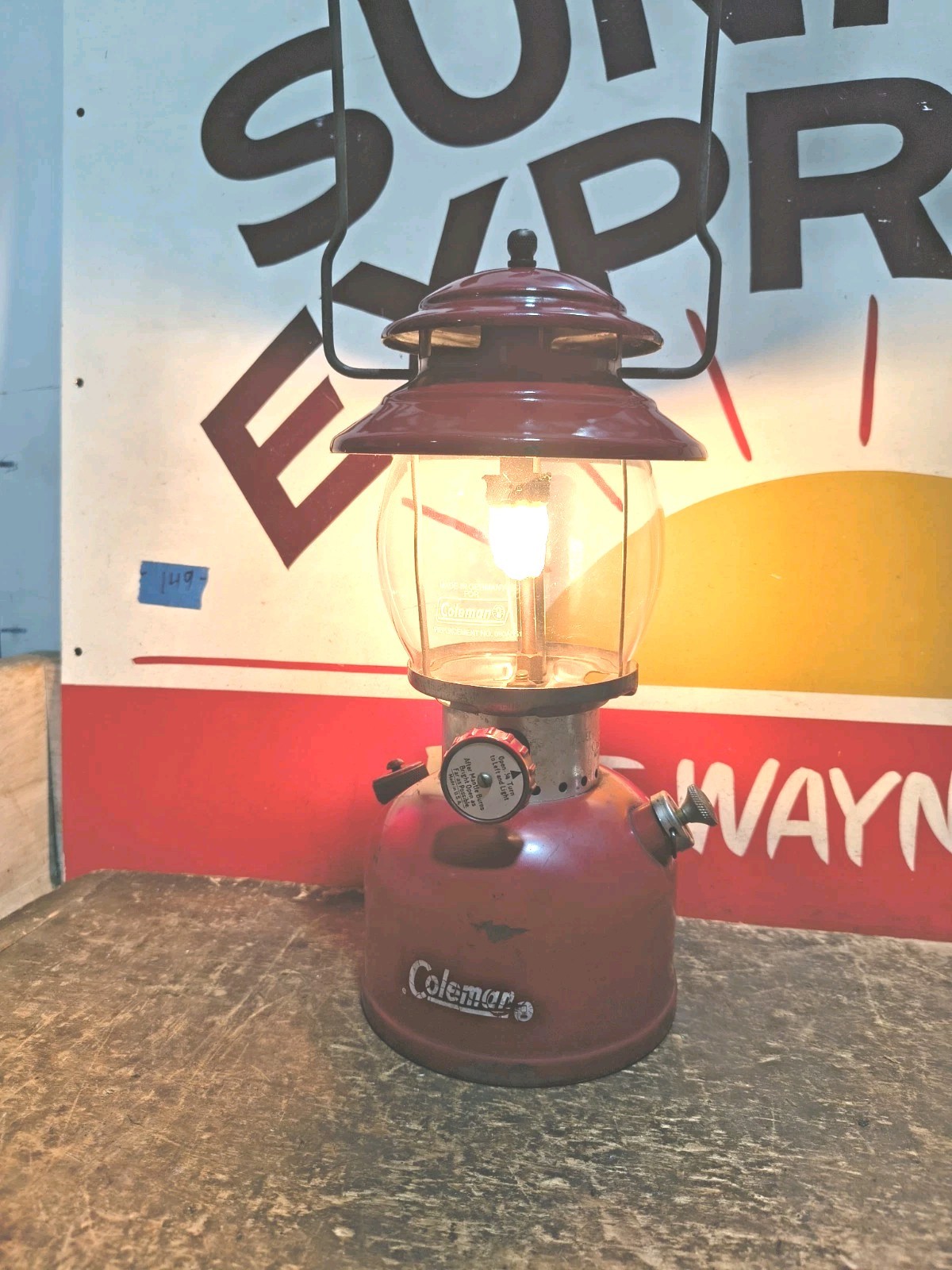 Coleman 1966 Lantern Red 200A with Globe Camping Dated 8/66 Tested Works