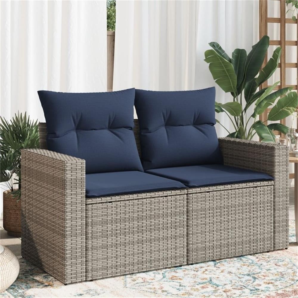 Bowery Hill 2-Seater Poly Rattan Patio Sofa With Cushions in Gray