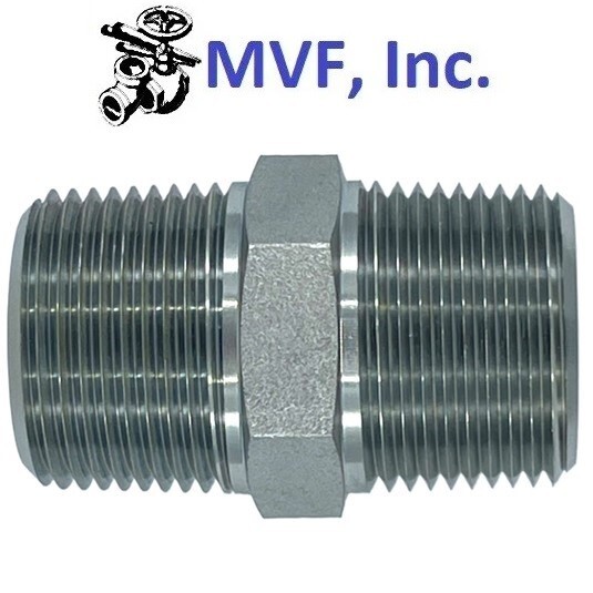 2" x 2" Male NPT Hex Nipple Plated Steel Hydraulic Adapter New 5404-32-32