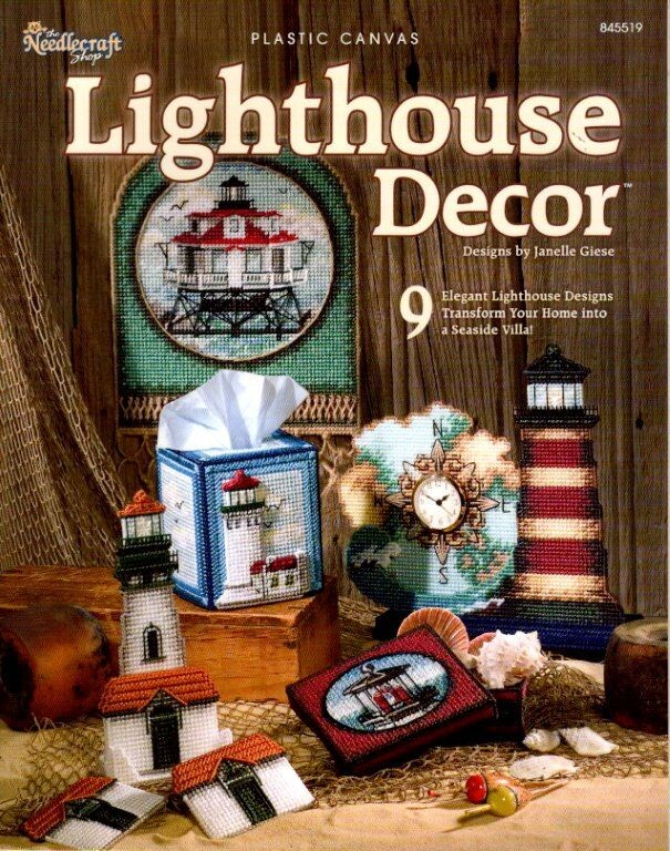 THE NEEDLECRAFT SHOP PLASTIC CANVAS LIGHTHOUSE DECOR 9 DESIGNS