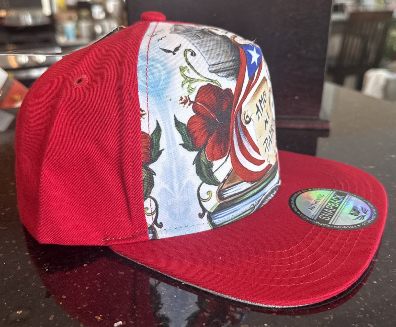PUERTO RICO SNAP BACK RedCap Gorra Red Bill Amor Mi Patria On Front PR On Side