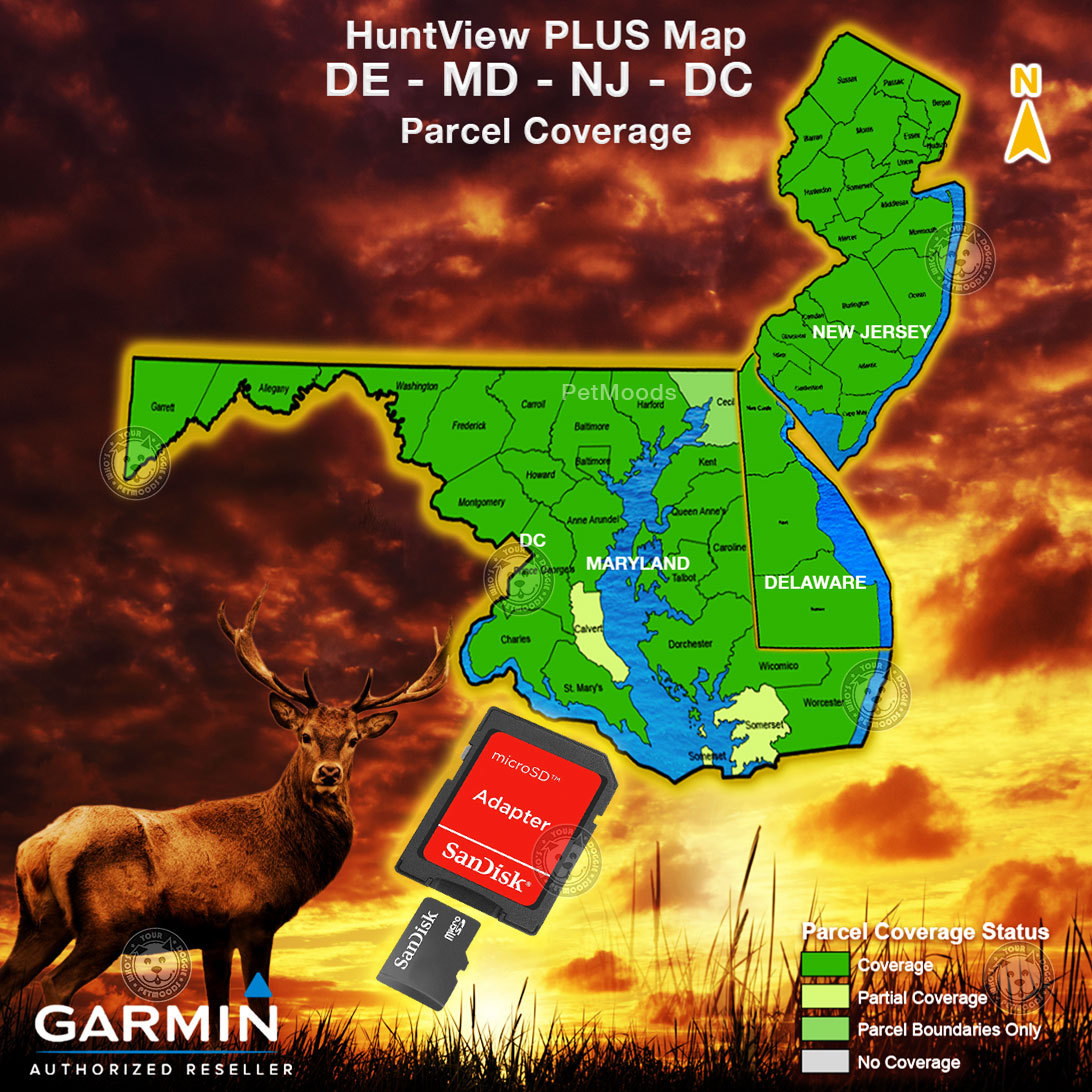 Garmin HuntView Plus Maps MD + DE + DC + NJ - Birdseye Satellite Imagery microSD