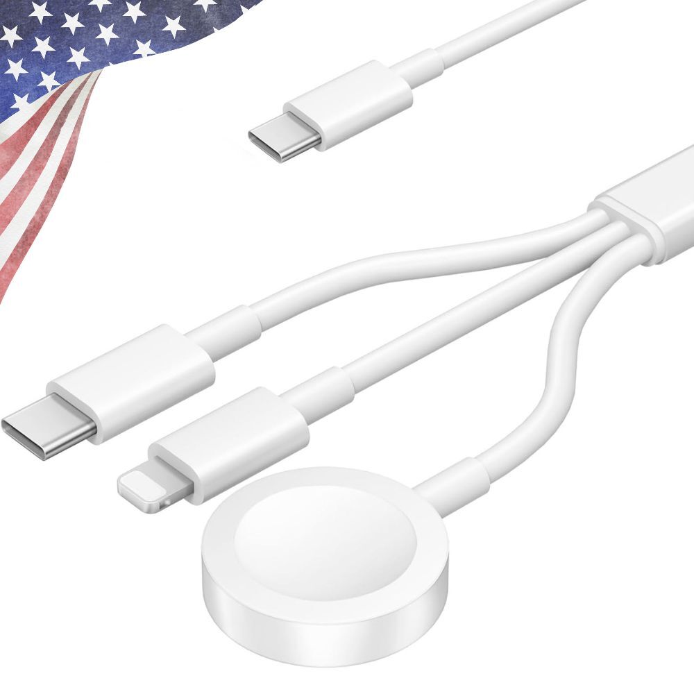 3 in 1 Fast Charging Cable for iPhone 17 16 15 14 13 12 iWatch S10/ 9/8/7/6/SE/5