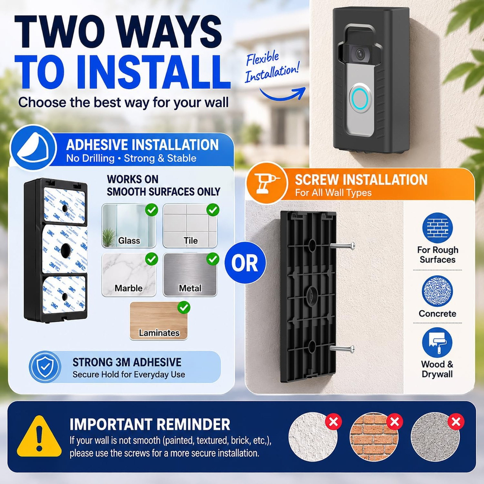 Adhesive Mount for Video Doorbell Full Coverage Protection Compatible with Ring