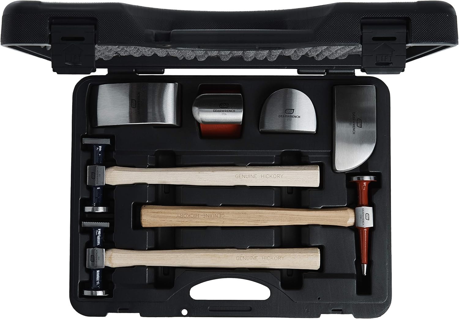 Lightweight 7-Piece Hammer & Dolly Set with Flame-Treated Hickory Handles