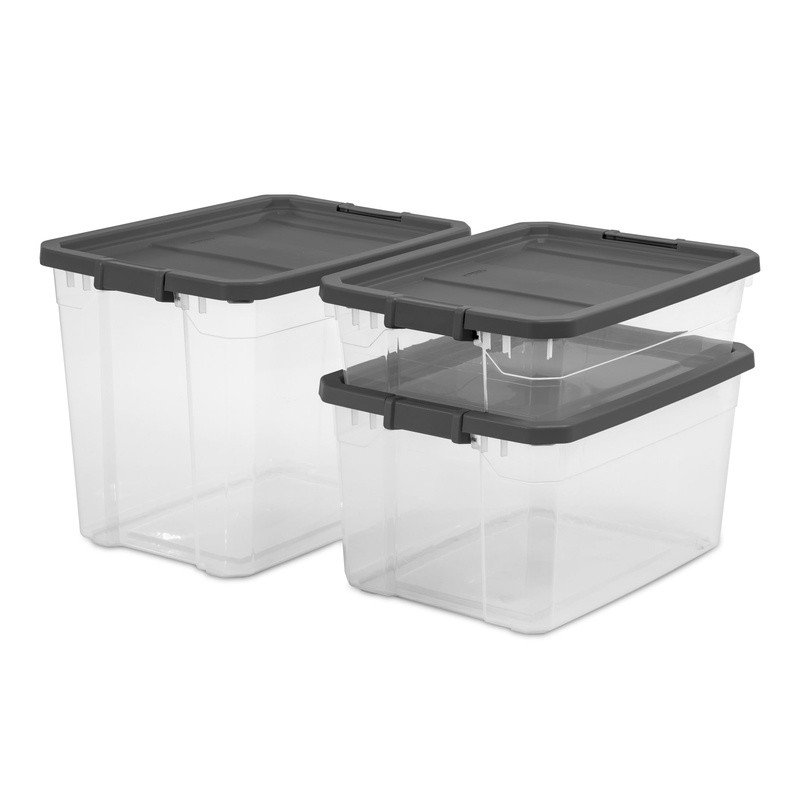 Durable Stackable Storage Bin W/ Secure Lid Closet Garage Basement Organization
