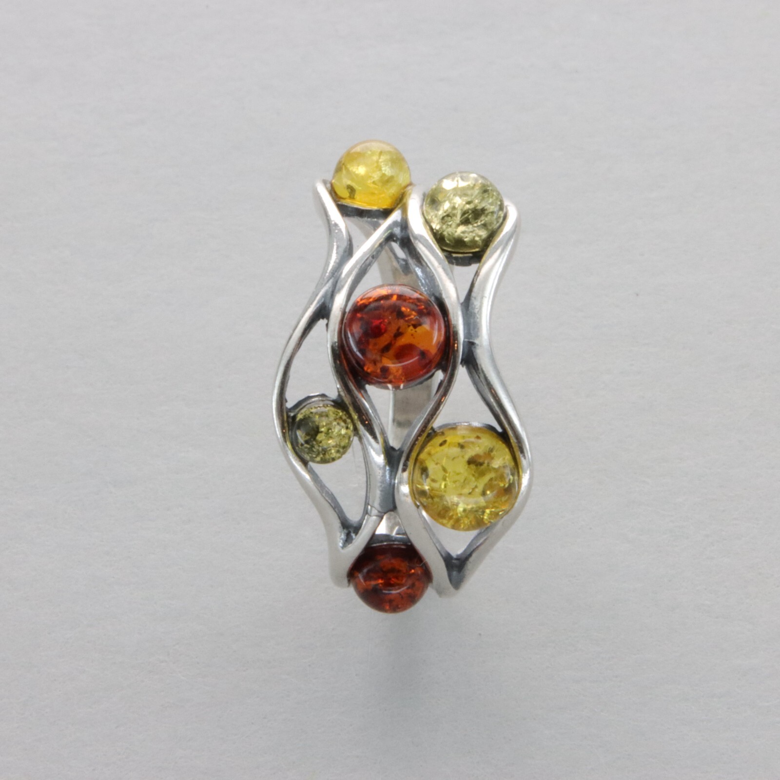 Round Multi-Color BALTIC AMBER Rectangle Ring - 925 STERLING SILVER Poland #87e