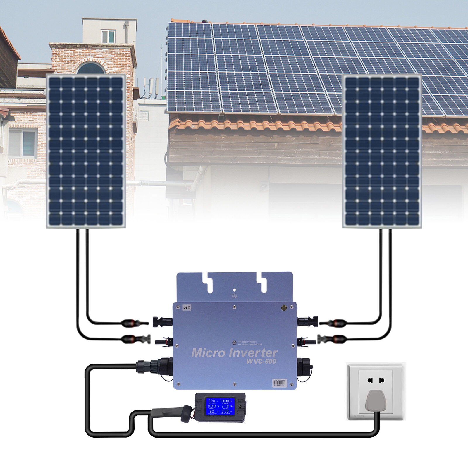 110V Solar Micro Inverter 600W Grid Tie MPPT Pure Sine Wave DC to AC Waterproof