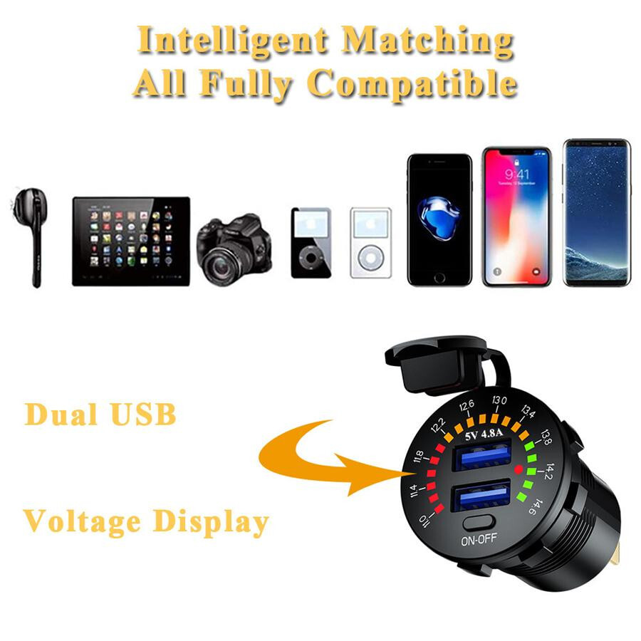 Dual USB Car Cigarette Lighter Socket Phone Charger Power Outlet W/LED Voltmeter