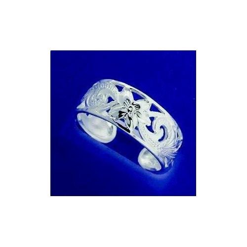 STERLING SILVER 925 HAWAIIAN CUT OUT PLUMERIA FLOWER SCROLL TOE RING