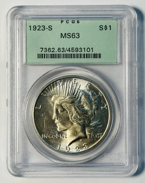1923 S Peace Dollar PCGS MS-63 PQ! Gold Hue - OGH