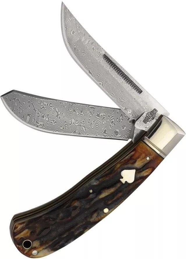 Rough Ryder Folding Knife Damascus Steel Blades Cinnamon Handle - RR2525 KB296