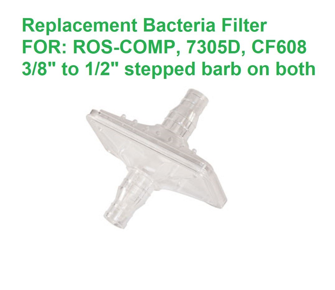 Suction Bacteria Filter 3/8" to 1/2" barbs for ROS-COMP, 7305D, Suction machine