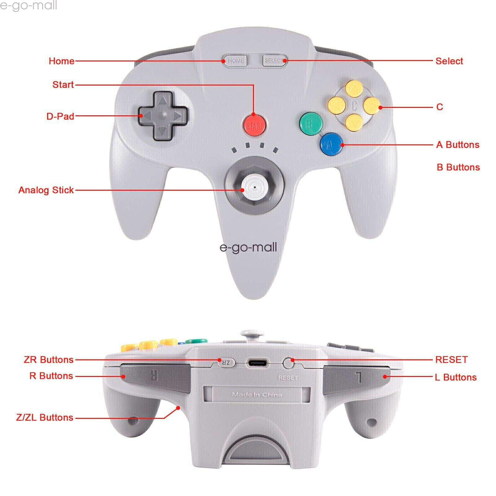 2.4G Wireless Switch Controller for Nintendo 64/Switch/PC Mac Window Rumble Pak
