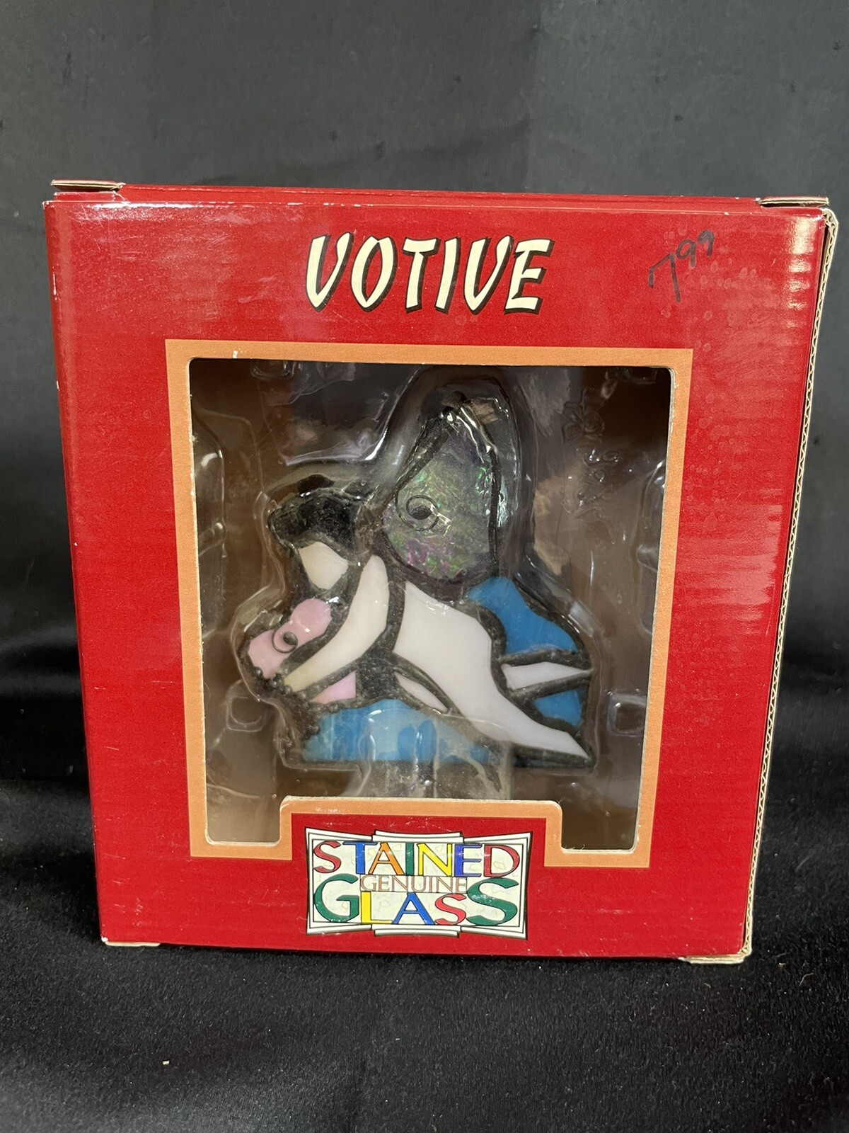 Stained Glass Votive Angel Candle Holder Upstairs Gifts 1999 New in Box