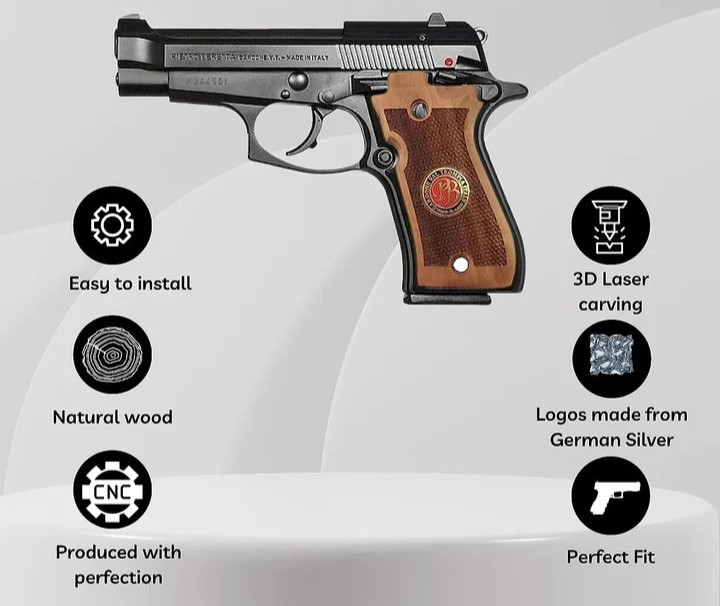 Beretta 81F 81 FS 84F 84FS 81BB Walnut Wood New Gun Grips Gold Metal Logo Grips