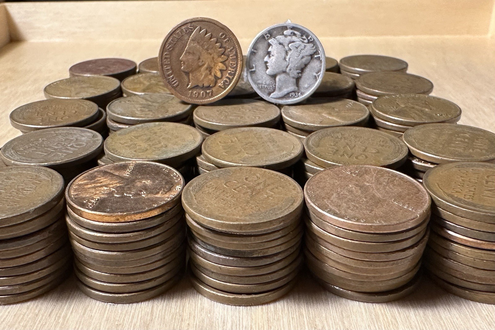 Unsearched 500 Wheat Pennies with Bonus: Indian Head Penny + Mercury Dime