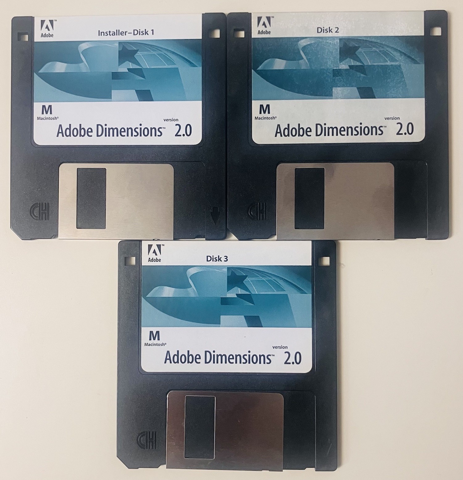 Adobe Dimensions 2.0 Macintosh 3 Disc Set Vintage Mac Design Software CD