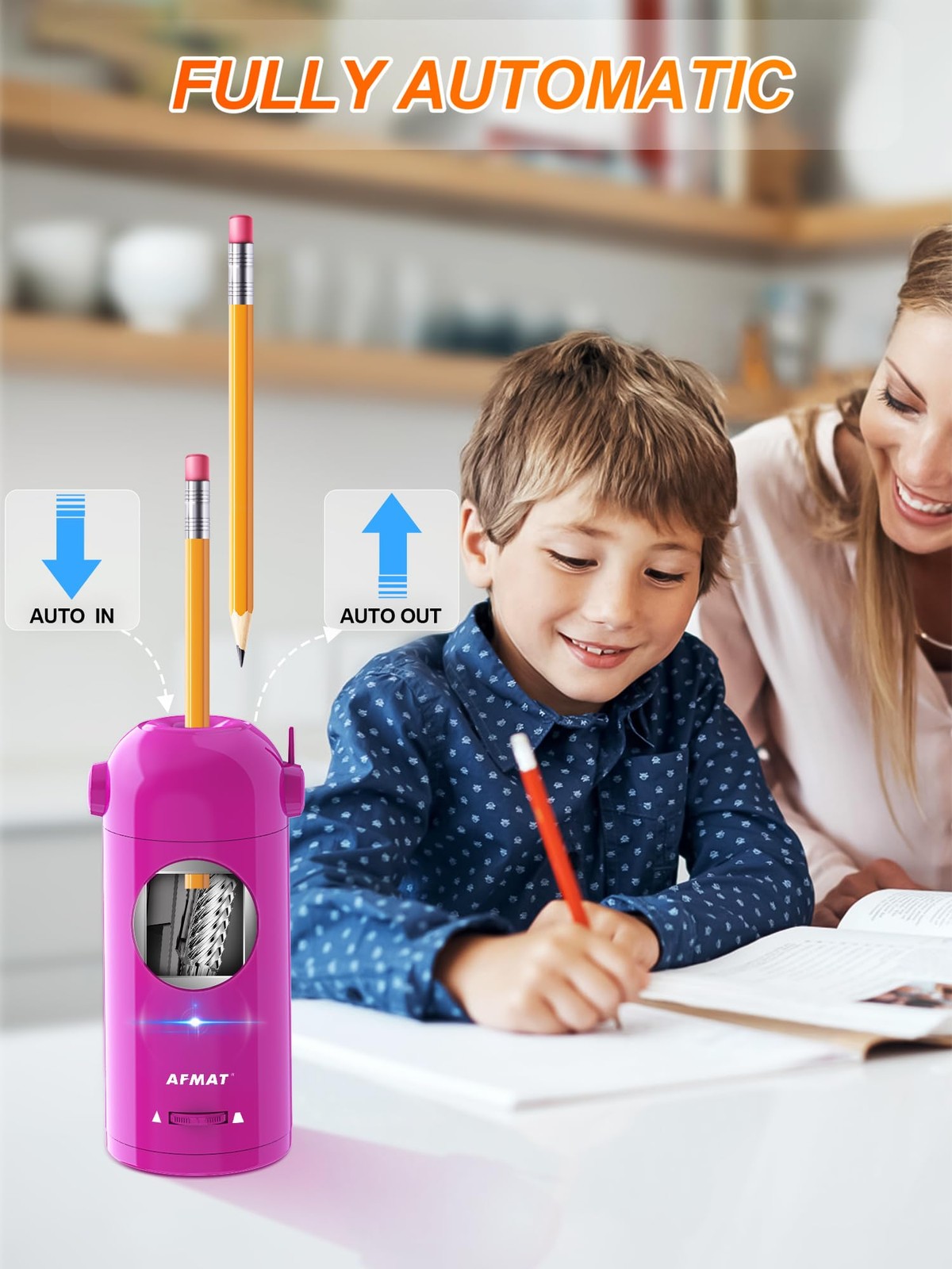 AFMAT Electric Pencil Sharpener, Fully Automatic Sharpener for Pink