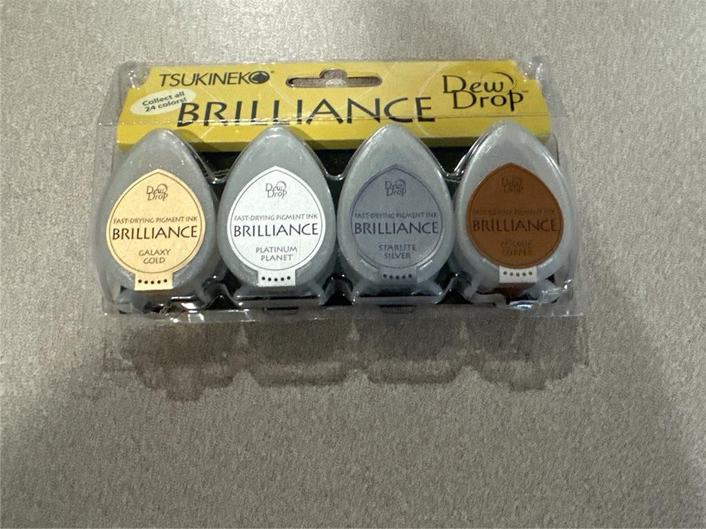 Tsukineko Brilliance Set of 4 Gold Platinum Silver Copper Pearlescent Ink  NEW