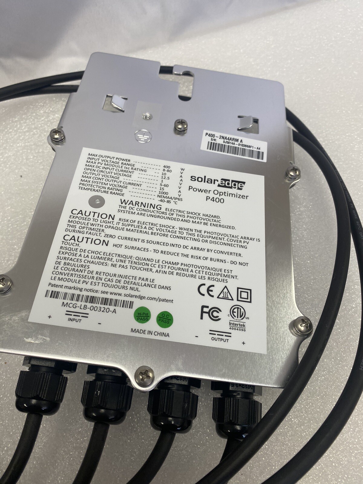 SolarEdge P400 Solar DC Optimizer for 400 Watts and 80VDC on 72 & 96 Cell Module