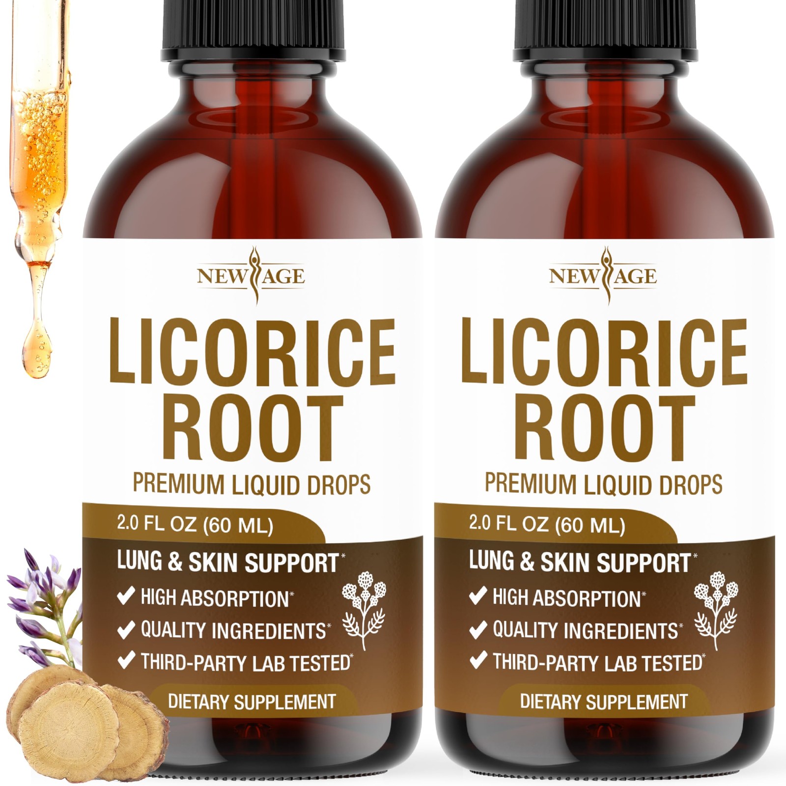 NEW AGE Licorice Root Tincture - Digestive, Lung & Skin 2 Fl Oz (Pack of 2)