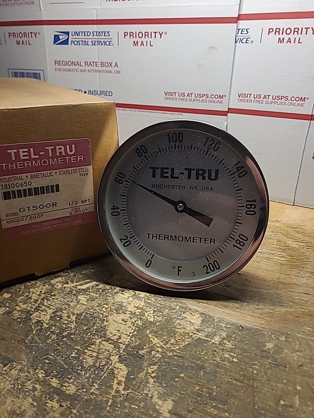 TEL-TRU GT-500R... 0-200°F Industrial Thermometer..6" STEM...1/2" NPT..NOS..