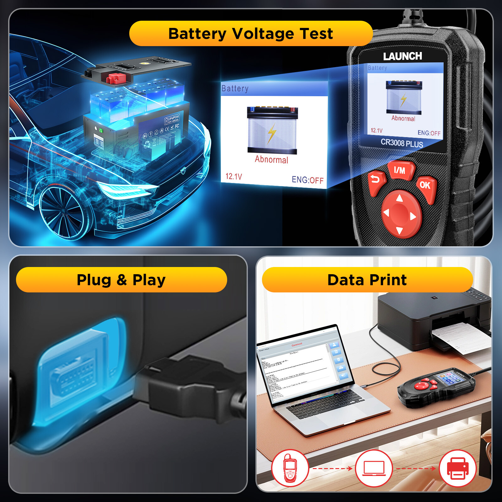 LAUNCH CR3008 PLUS Fault Code Reader Scanner OBD2 EOBD Car Diagnostic Scan Tool