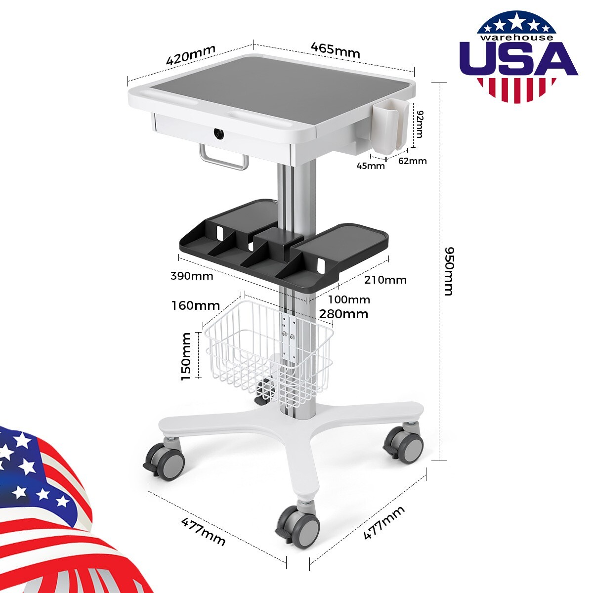 Dental Medical Endo Multi-Function Trolley Cart with 360° Wheels for Endo