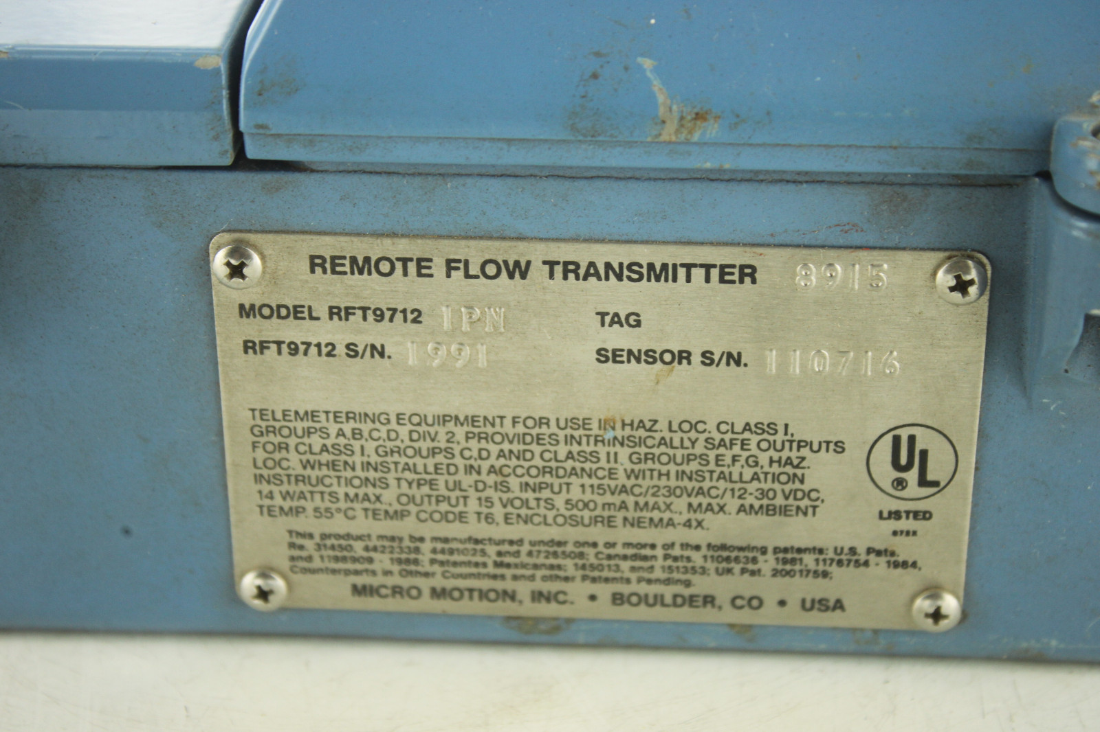 EMERSON MICRO MOTION RFT97121PN REMOTE FLOW TRANSMITTER