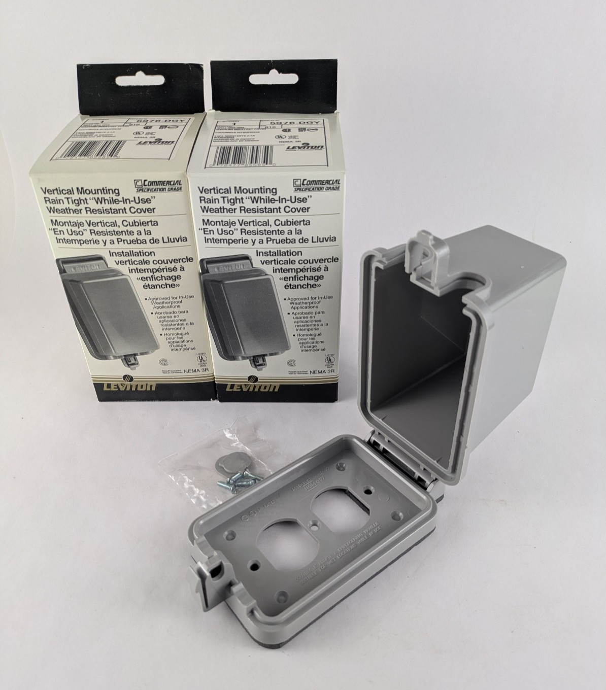Lot of 2 - Leviton 5976-DGY Vertical Mount Rain Tight While-In-Use Cover Duplex