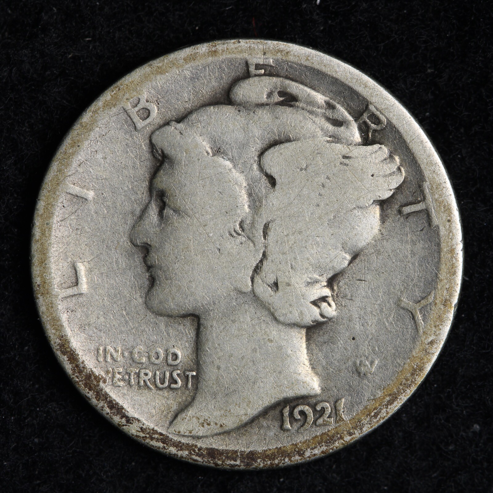 1921-D Mercury Silver Dime CHOICE VG E264 QFM