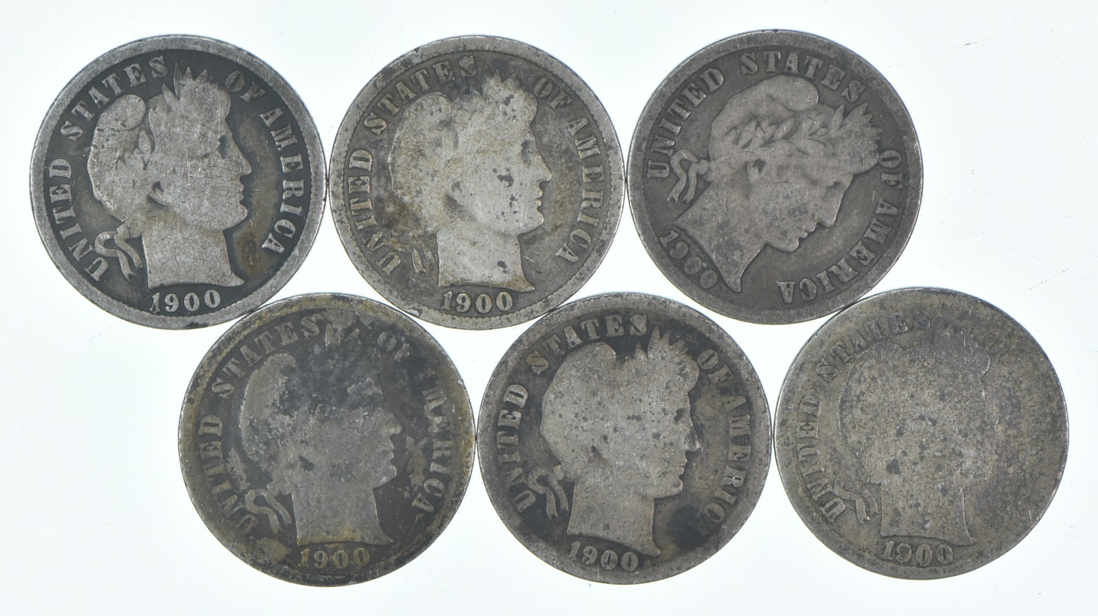 1900-S Barber Dime 90% Silver Average Circ