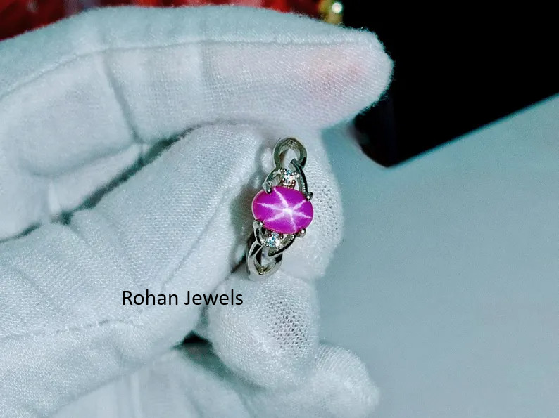 Pink Lindy Star Ring 925 Sterling Silver Lab Created Handmade Silver Ring