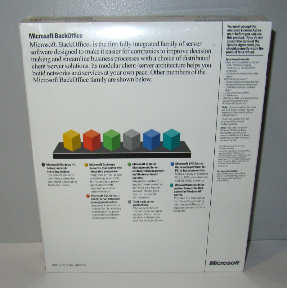 Microsoft Windows NT Server 4.0 software with 5 Client Access Licenses CD NEW