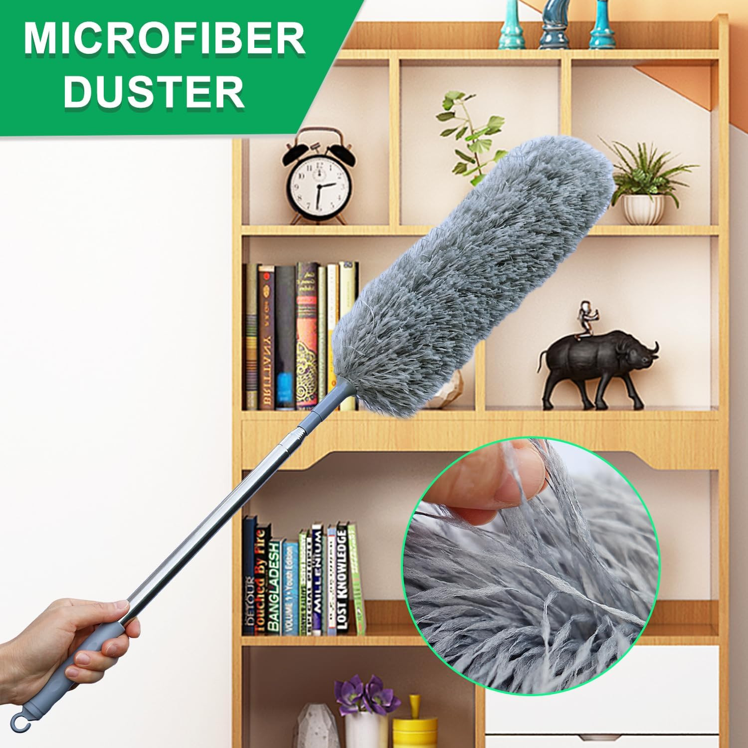 Microfiber Feather Duster with Extendable Pole, 100-Inch Extra-Long Dusters T...