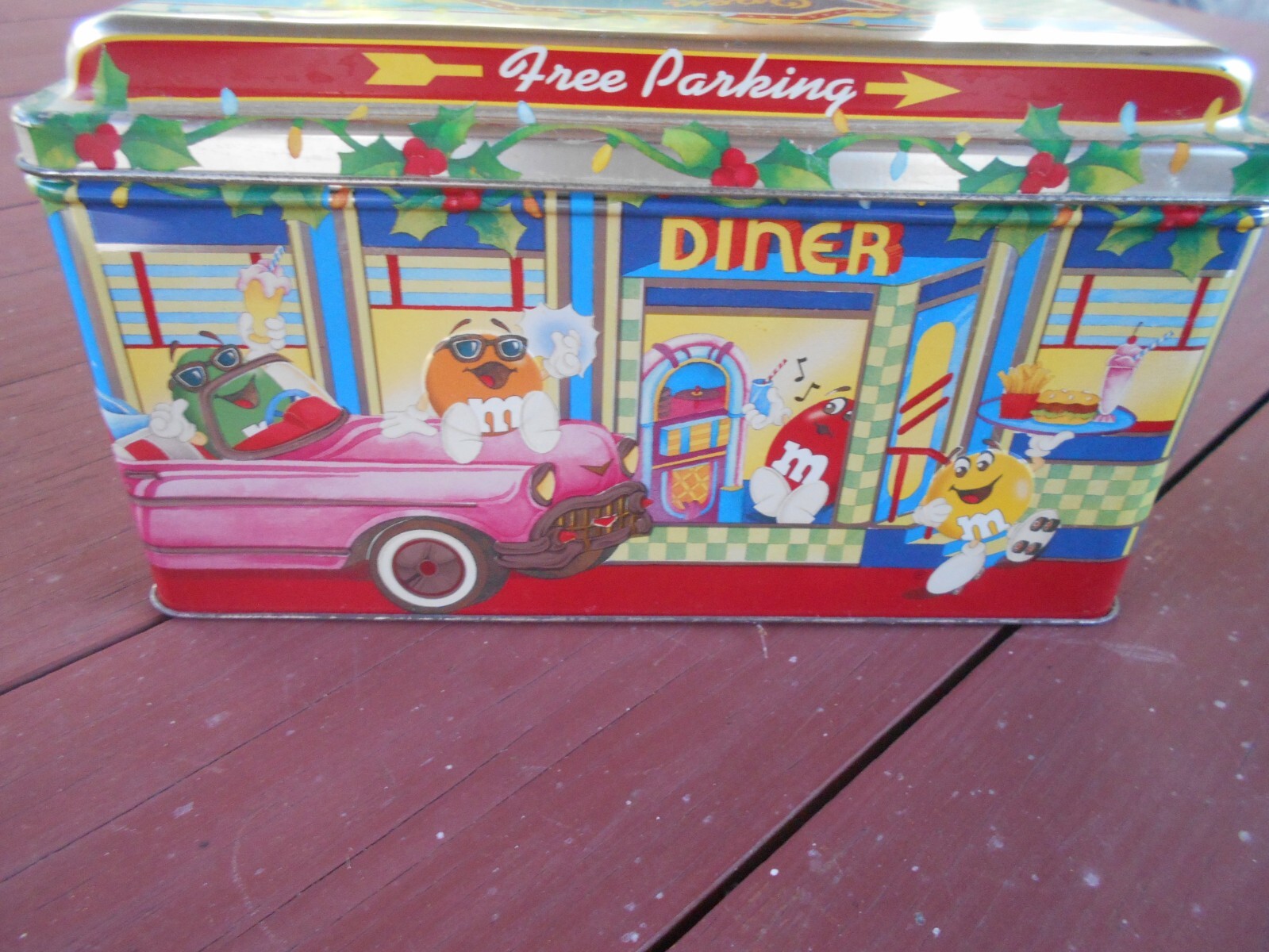 M&M's Peanut Candy Diner #4 Christmas Village Series Canister 1996 Tin 8.5"