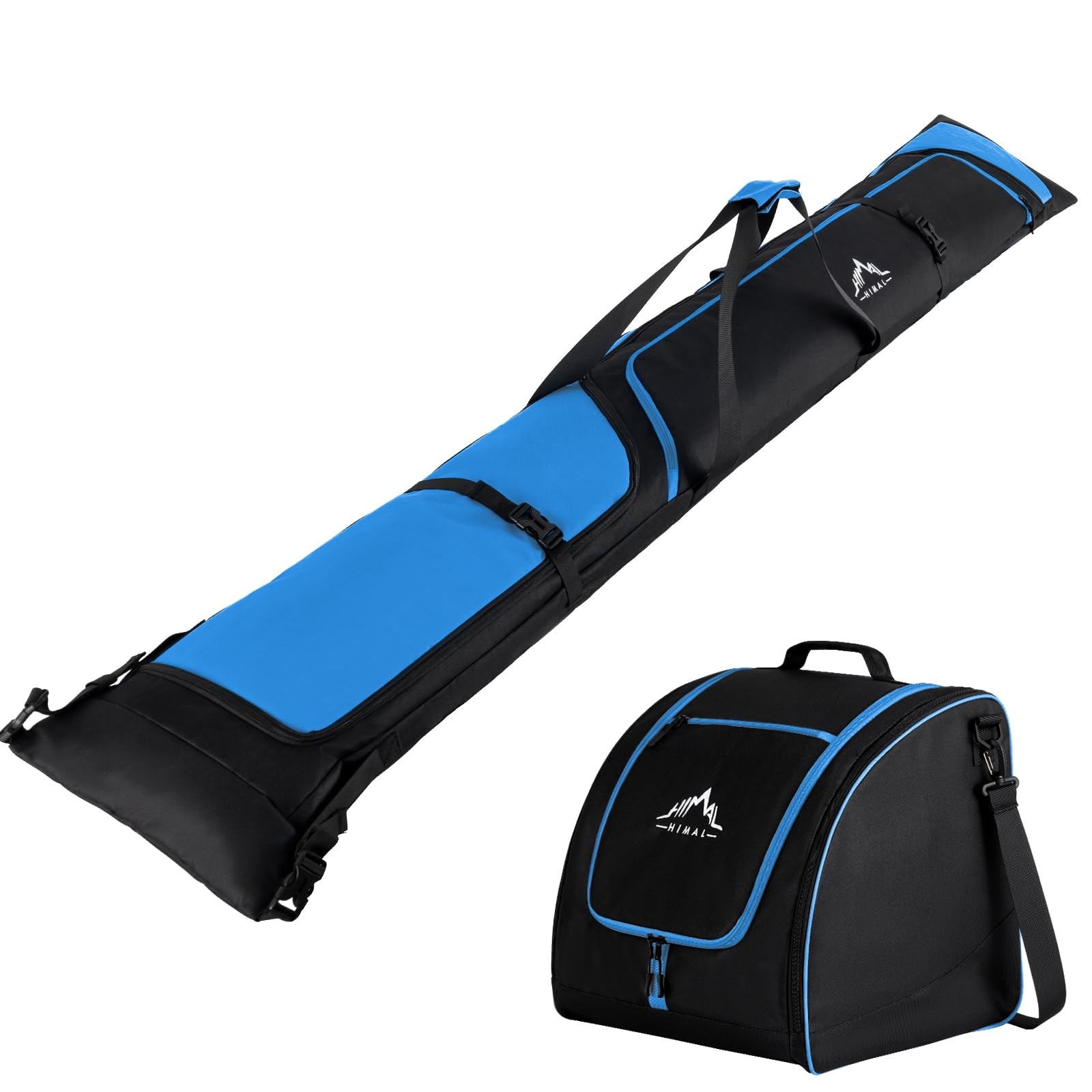 GoHimal Ski Bag and Boot Combo, Padded Skis for Air L, Black & Blue