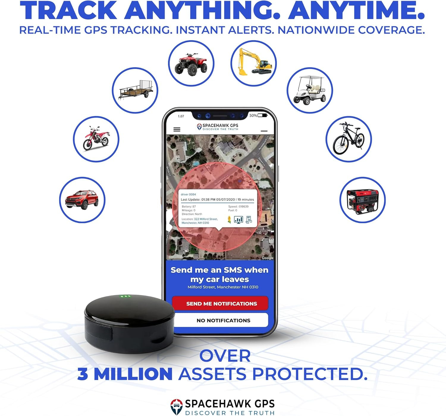 SpaceHawk GPS Tracker - Real-Time Mini GPS System. Hidden GPS Tracking Device...