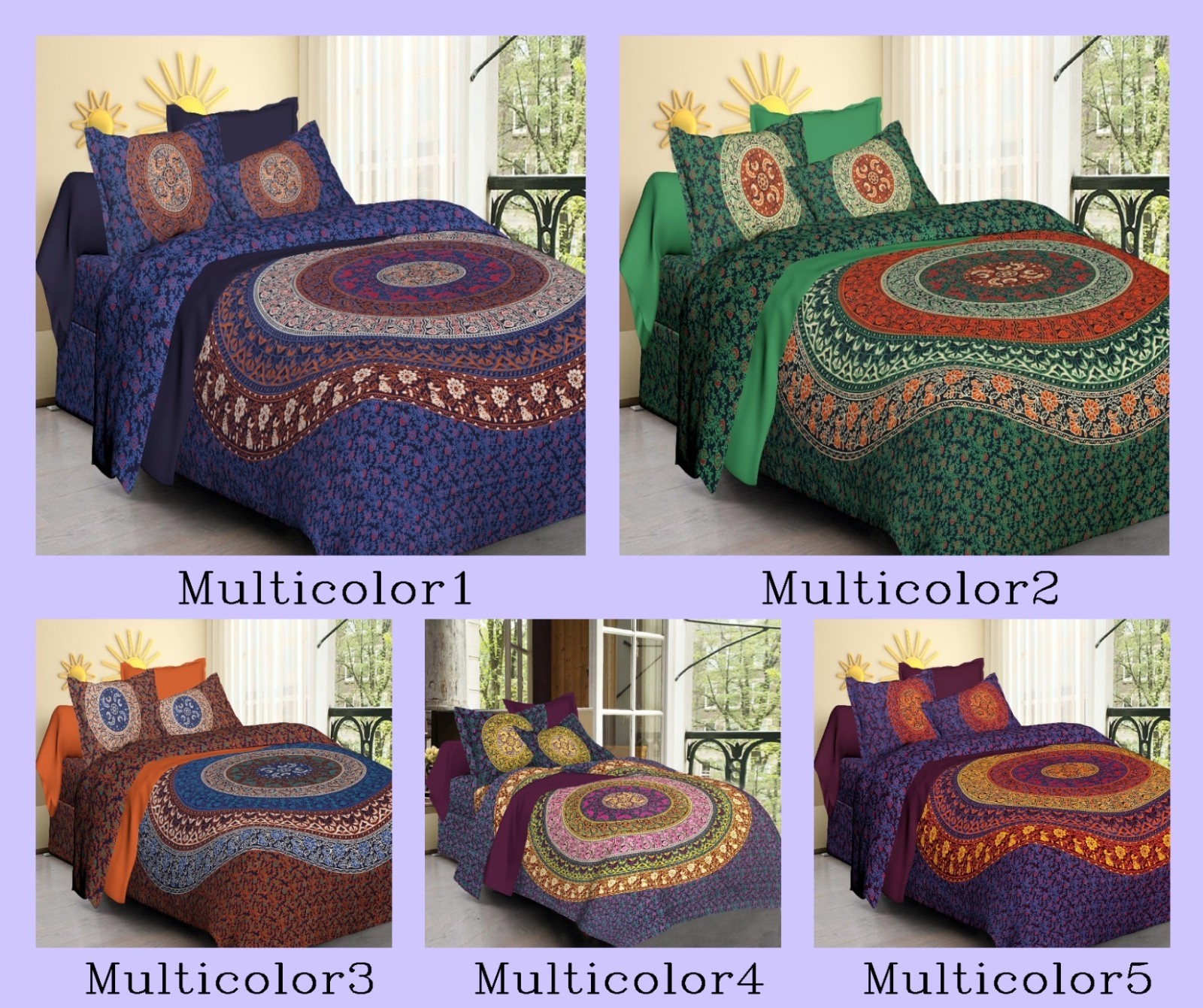 Indian Mandala Cotton 6 Kaam Diesign Bedsheet With 2 Pillow Cover
