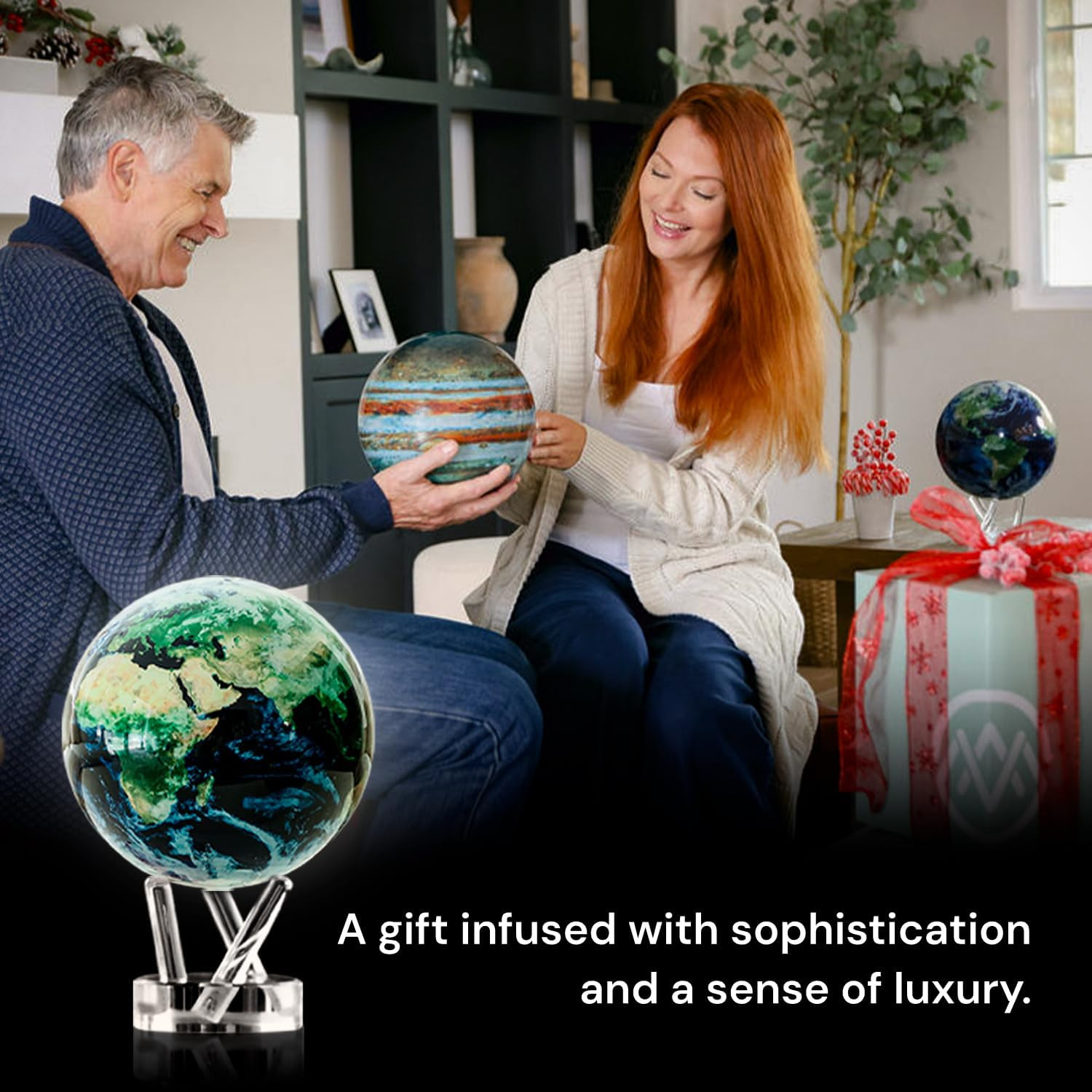 Self Rotating Globe, Earth with Clouds Classic (4.5") | Solar Powered Rotating G