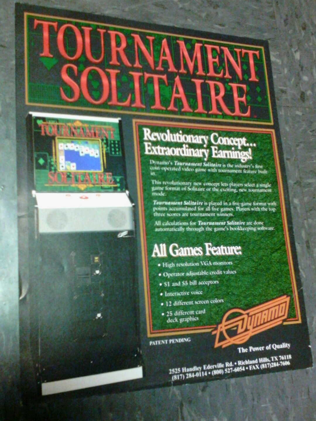 Dynamo TOURNAMENT SOLITARE flyer- good original