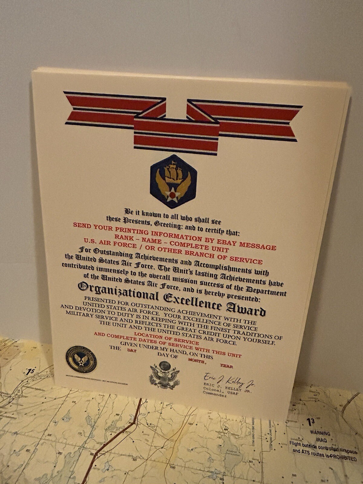 U.S. AIR FORCE / 6TH AIR FORCE - ORGANIZATIONAL EXCELLENCE AWARD CERTIFICATE